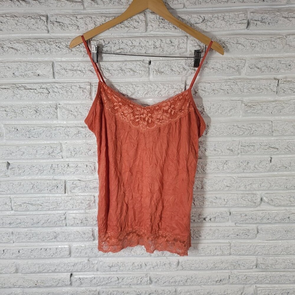 Maurices Camisole XL Orange Lace Trim Spaghetti Strap V-Neck Stretch Tank ORA8XE